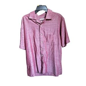 Batik Bay Mens Large Muted Raspberry Short Sleeve Button Down Camp Shirt Rayon